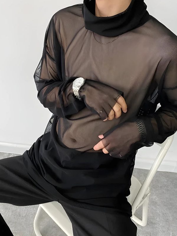 Sheer Mesh Turtle Neck Top