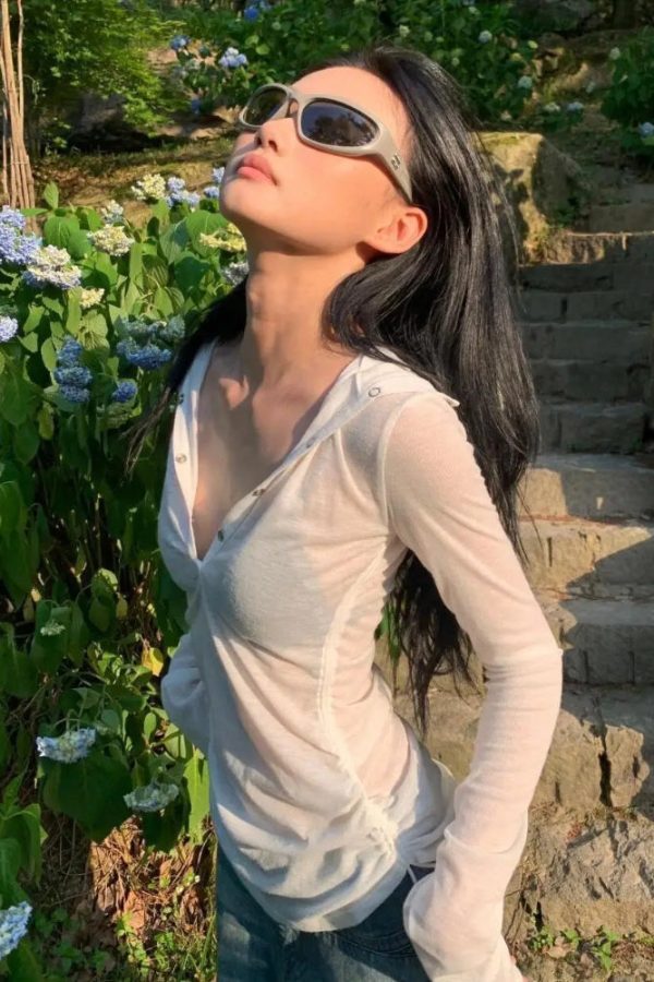 Sheer Ruched Hoodie Top