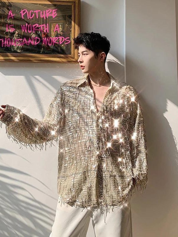 Shiny Sequin Sheer Shirt