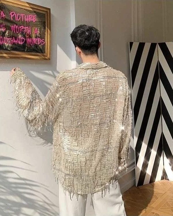 Shiny Sequin Sheer Shirt