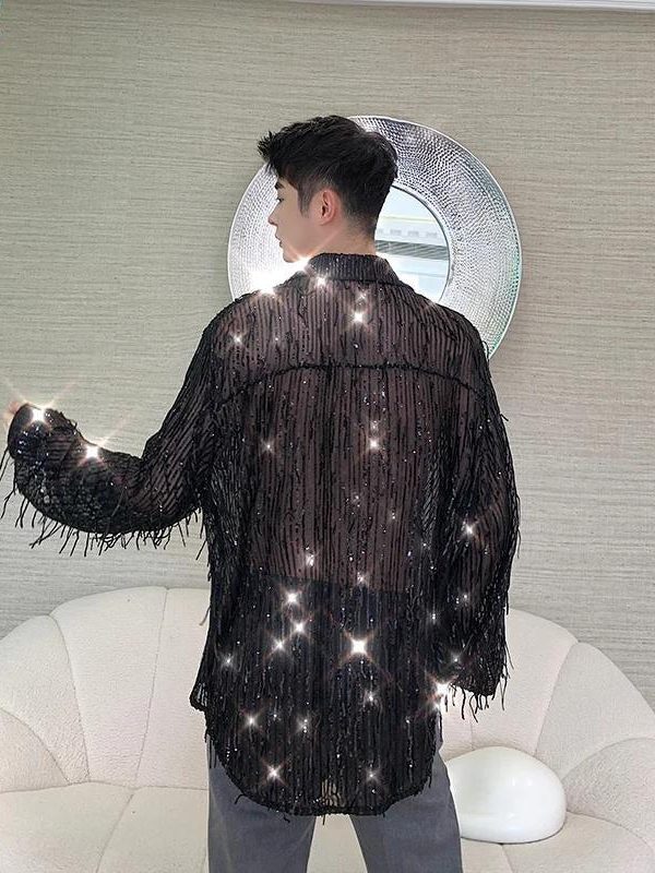 Shiny Sequin Sheer Shirt