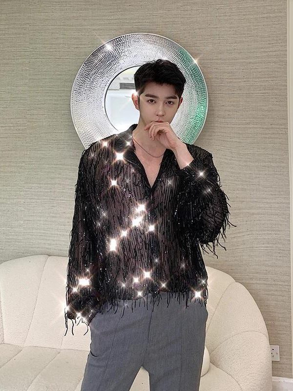 Shiny Sequin Sheer Shirt