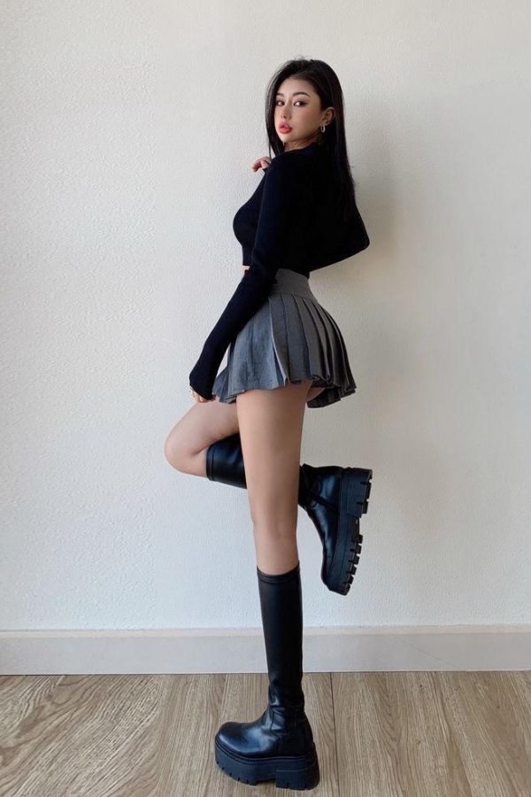 Side Slit College Mini Skirt