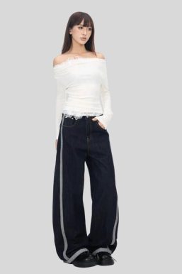 Side Stripe Wide Jeans