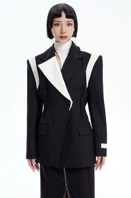 Single Button Color Block Blazer