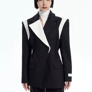 Single Button Color Block Blazer