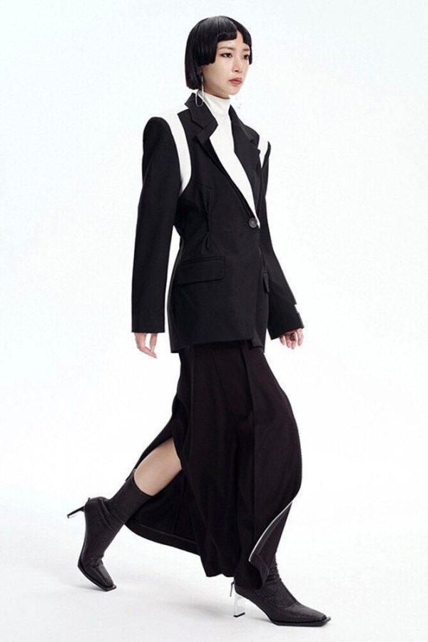 Single Button Color Block Blazer