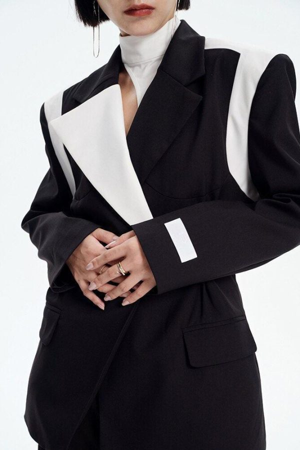 Single Button Color Block Blazer