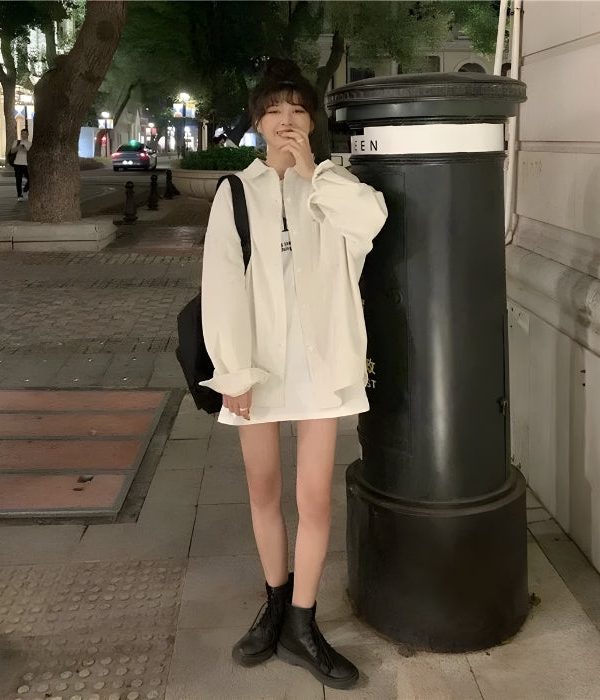 Smiley Embroidered Corduroy Shirt