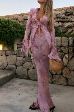 Snakeskin Blouse & Maxi Skirt Two Piece Set