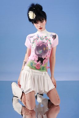 Soft Girl Black Cat Top