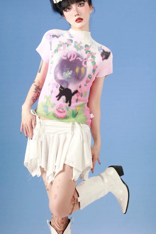 Soft Girl Black Cat Top