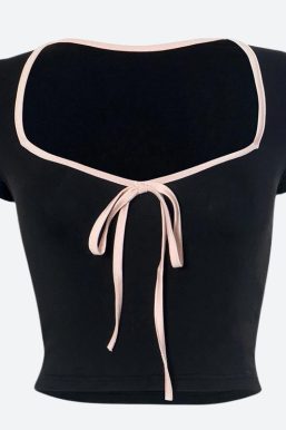 Soft Girl Bow Sweetheart Neckline Top
