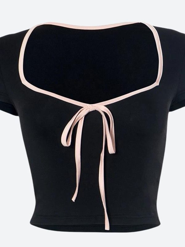 Soft Girl Bow Sweetheart Neckline Top