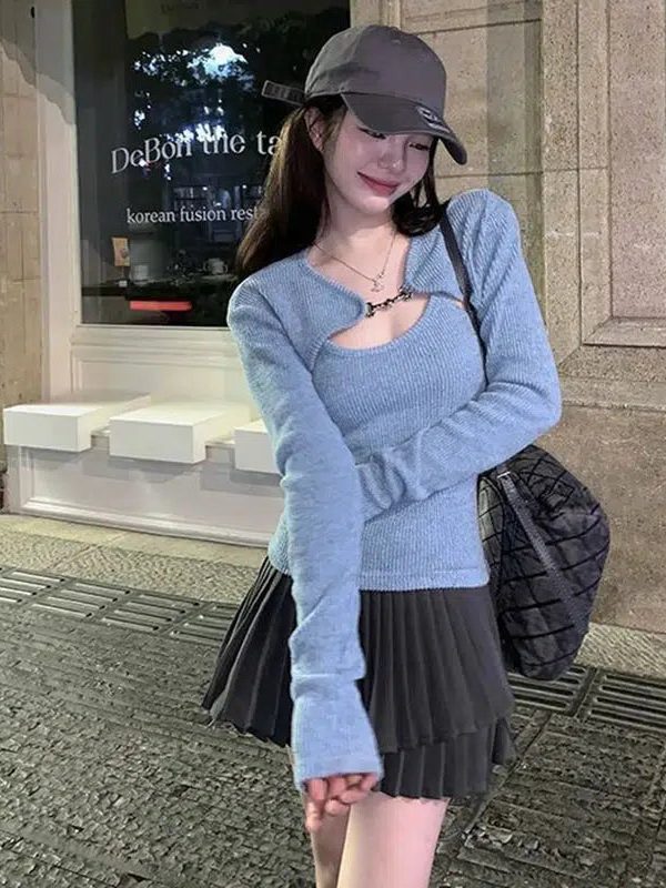 Soft Girl Corduroy Cardigan Vest Set