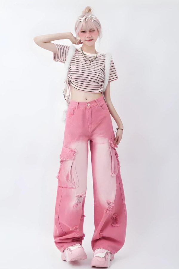 Soft Girl Distressed Cargo Jeans