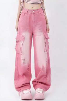 Soft Girl Distressed Cargo Jeans