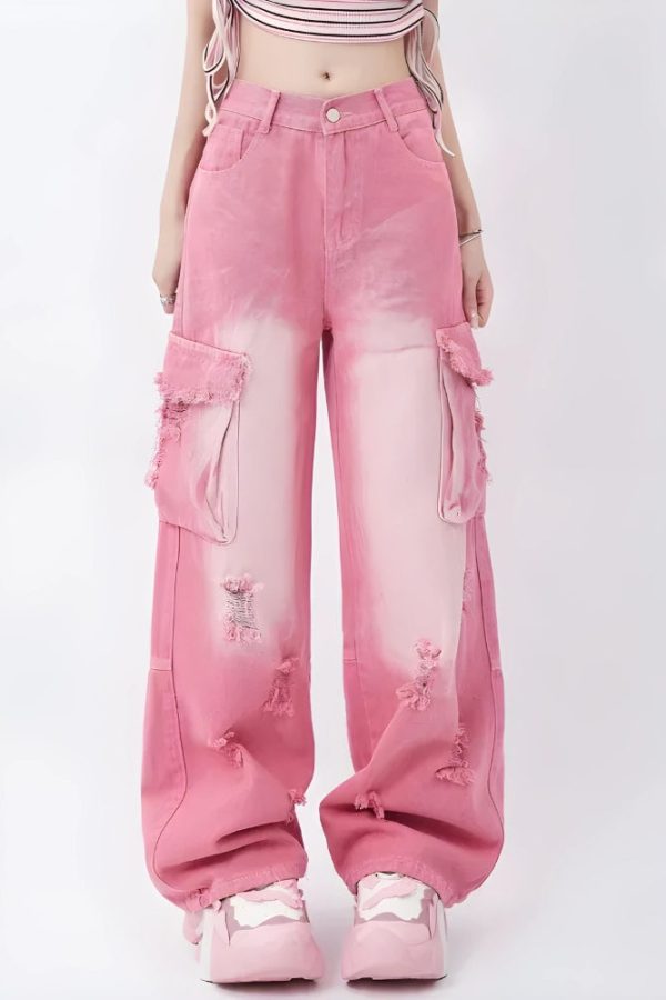 Soft Girl Distressed Cargo Jeans