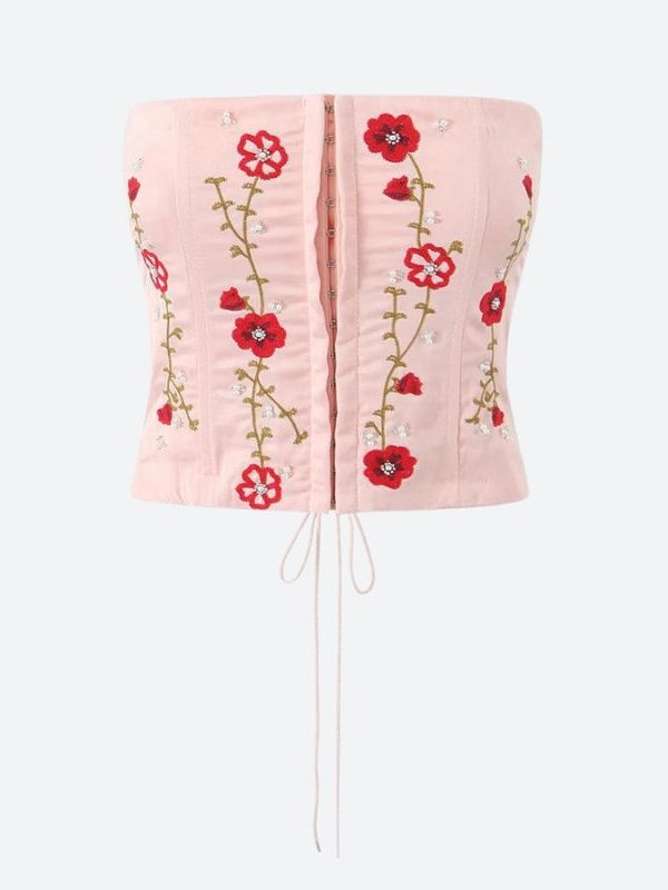 Soft Girl Embroidered Beaded Corset Top