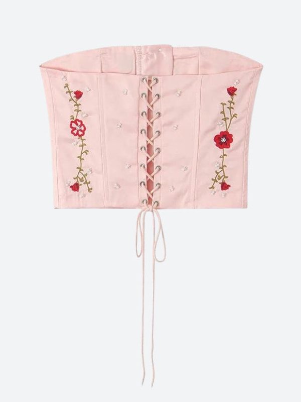 Soft Girl Embroidered Beaded Corset Top