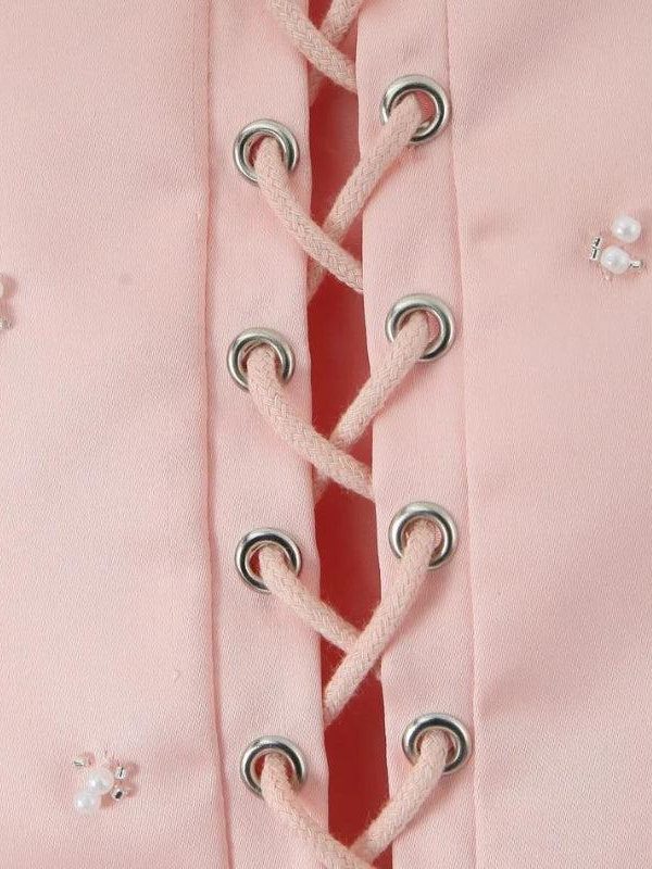 Soft Girl Embroidered Beaded Corset Top