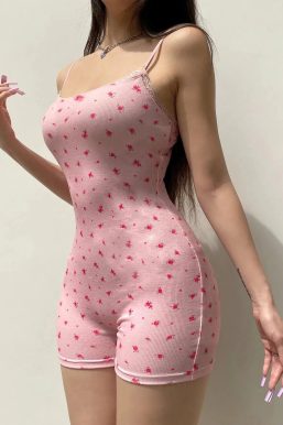 Soft Girl Floral Lace Trim Bodysuit