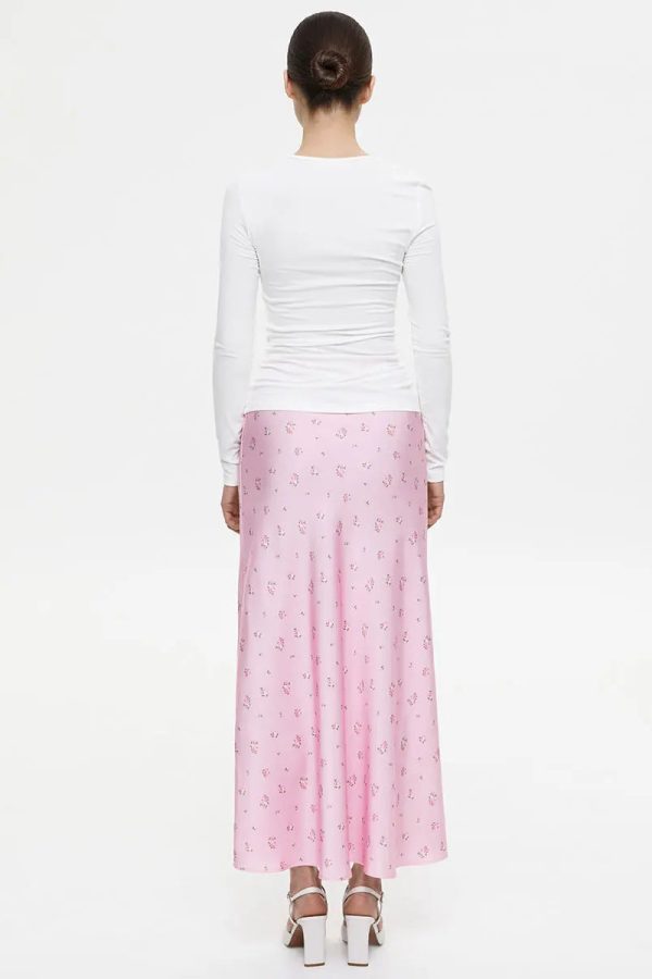 Soft Girl Floral Satin Midi Skirt