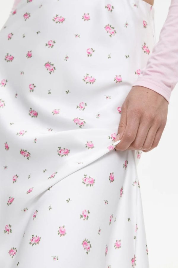 Soft Girl Floral Satin Midi Skirt