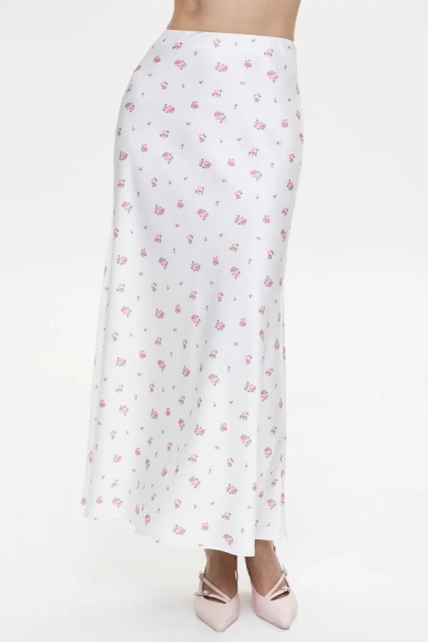 Soft Girl Floral Satin Midi Skirt