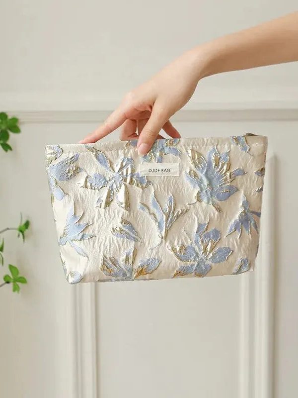 Soft Girl Gold Flower Makeup Bag