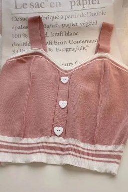 Soft Girl Heart Buttoned Knitted Crop Top