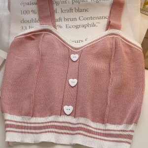 Soft Girl Heart Buttoned Knitted Crop Top