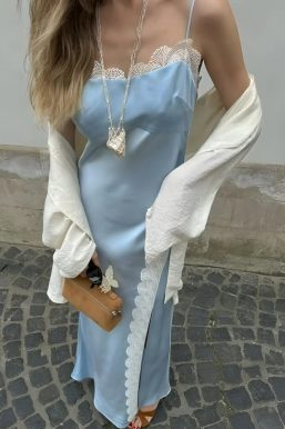 Soft Girl Lace Trim Midi Dress