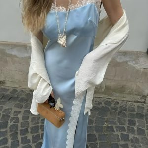 Soft Girl Lace Trim Midi Dress