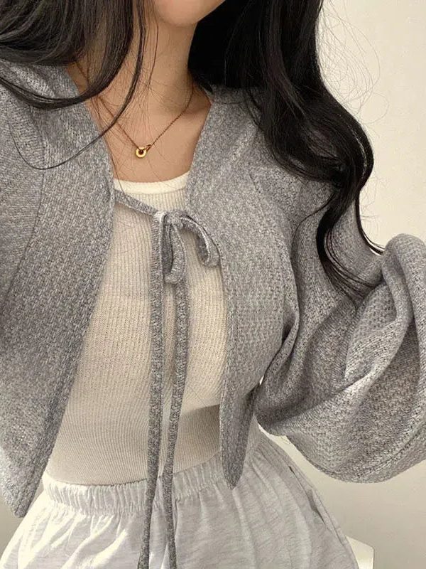 Soft Girl Lace Up Crop Cardigan