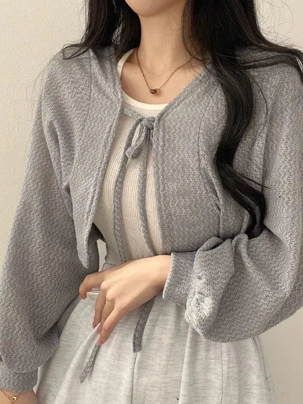 Soft Girl Lace Up Crop Cardigan