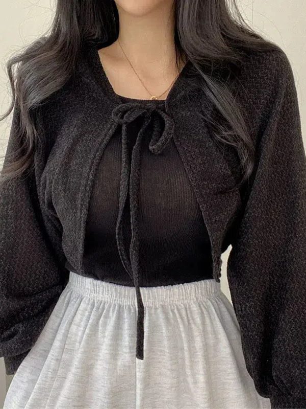 Soft Girl Lace Up Crop Cardigan