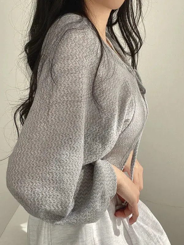 Soft Girl Lace Up Crop Cardigan