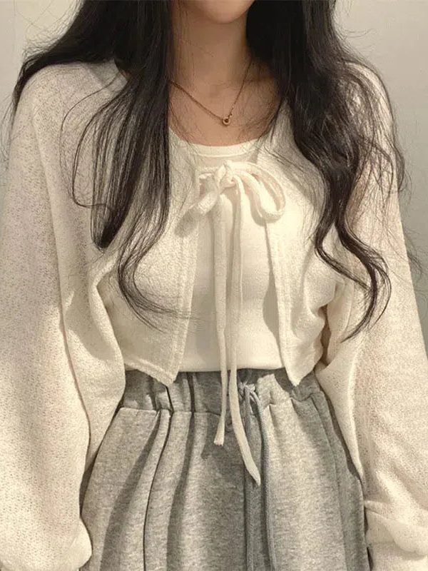 Soft Girl Lace Up Crop Cardigan