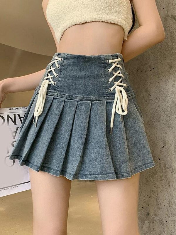 Soft Girl Lace Up Denim Mini Skirt
