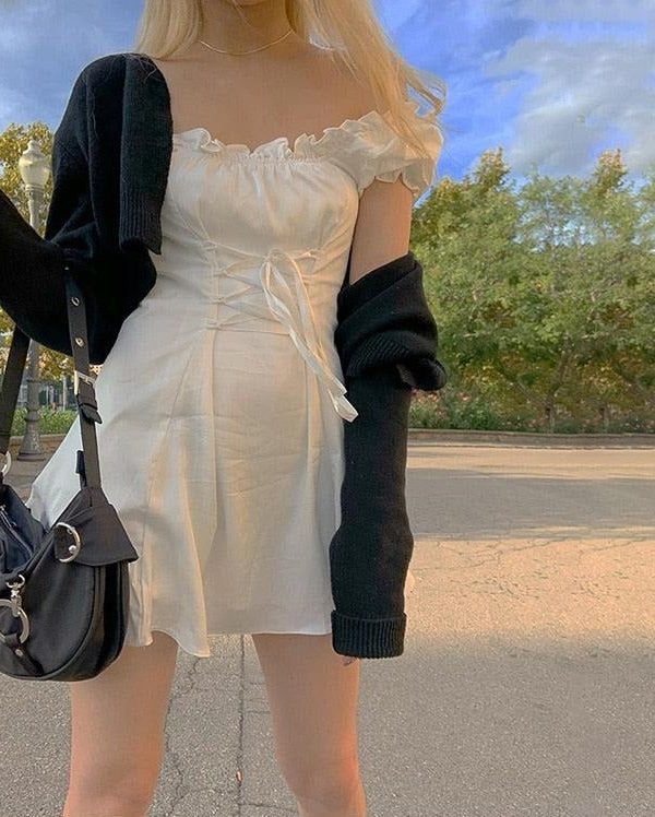 Soft Girl Lace Up Mini Dress