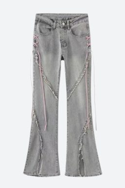 Soft Girl Lace Up Slit Flare Jeans
