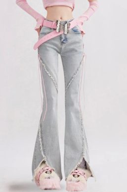 Soft Girl Lace Up Slit Flare Jeans