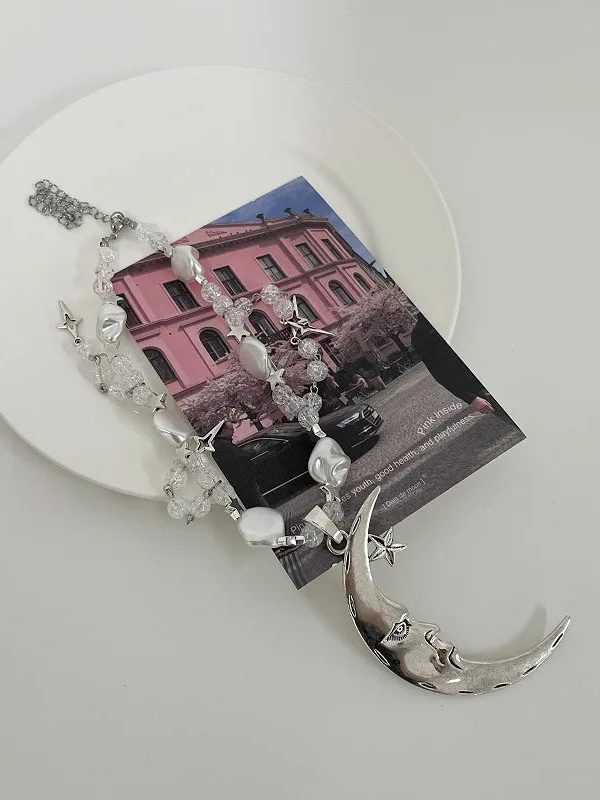 Soft Girl Moon & Stars Beaded Necklace