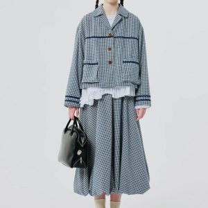 Soft Girl Plaid Bubble Midi Skirt