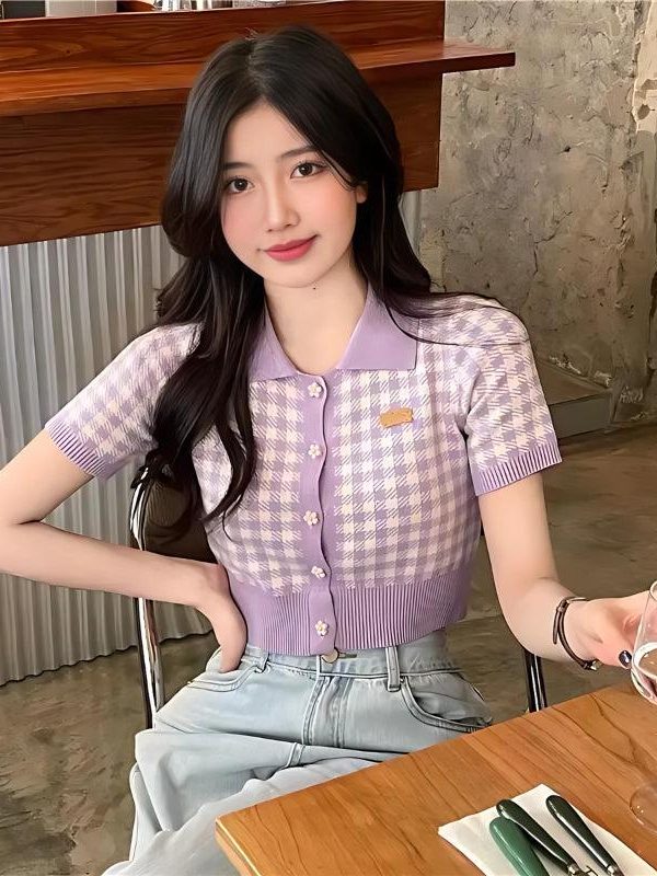 Soft Girl Plaid Crop Cardigan