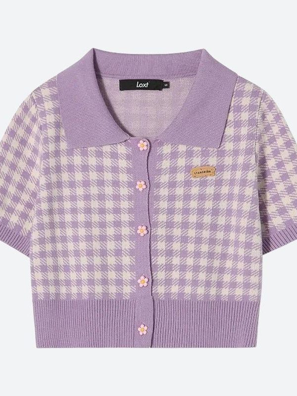 Soft Girl Plaid Crop Cardigan