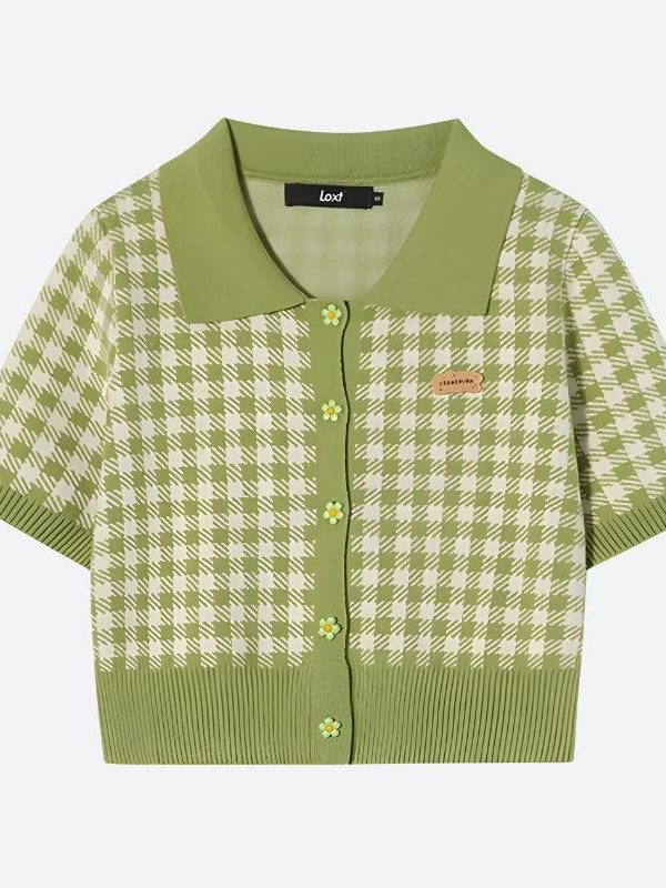 Soft Girl Plaid Crop Cardigan