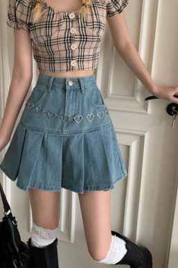 Soft Girl Pleated Denim Mini Skirt