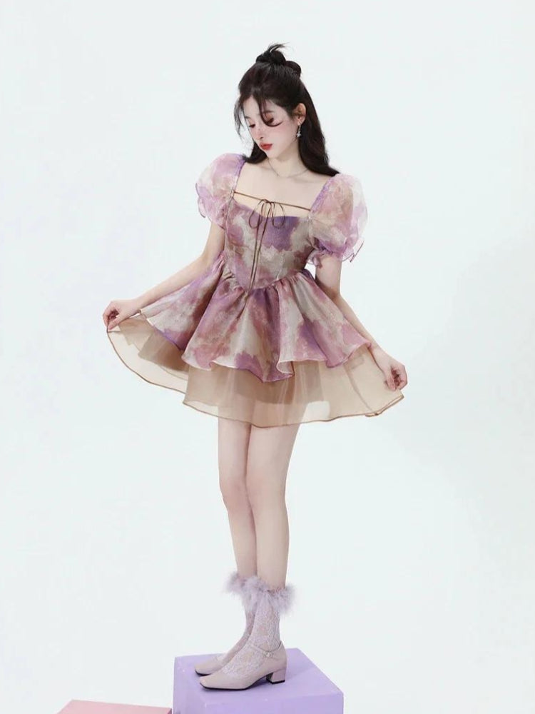 Soft Girl Puff Sleeve Layered Mini Dress Soft Girl Puff Sleeve Layered Mini Dress